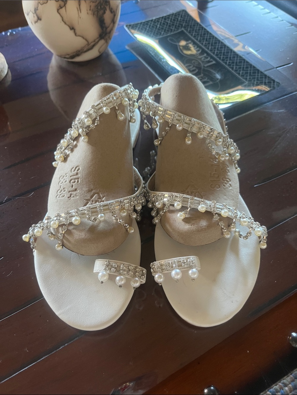 Pearl & Crystal Embellished White Women's Sandals